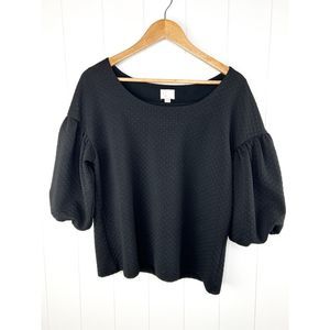 Anthropologie Postmark Black Puff Sleeve Jacquard Top Career Work Size L